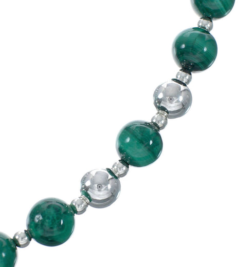 Native American Malachite Sterling Silver Bead Necklace JX131102