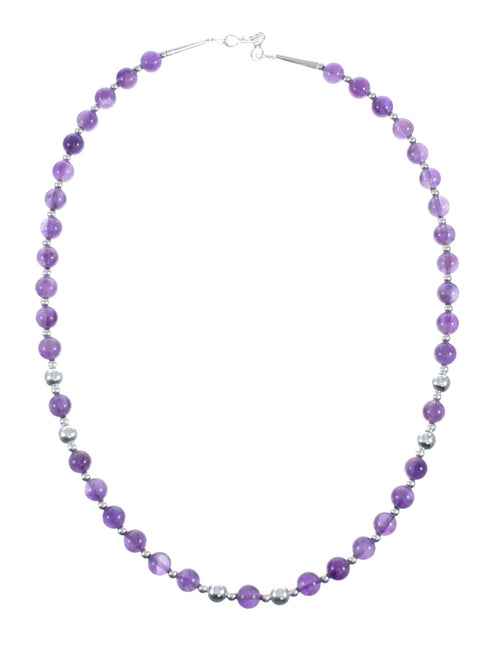 Native American Amethyst Bead Sterling Silver Necklace JX131103