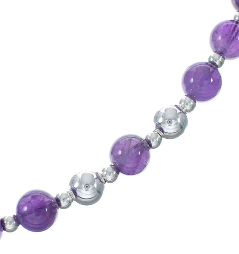 Native American Amethyst Bead Sterling Silver Necklace JX131103