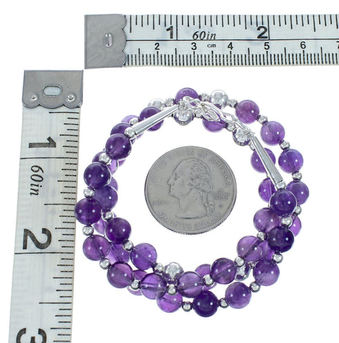 Native American Amethyst Bead Sterling Silver Necklace JX131103