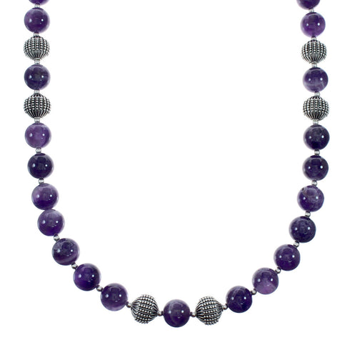 Native American Amethyst Bead Sterling Silver Necklace JX131104
