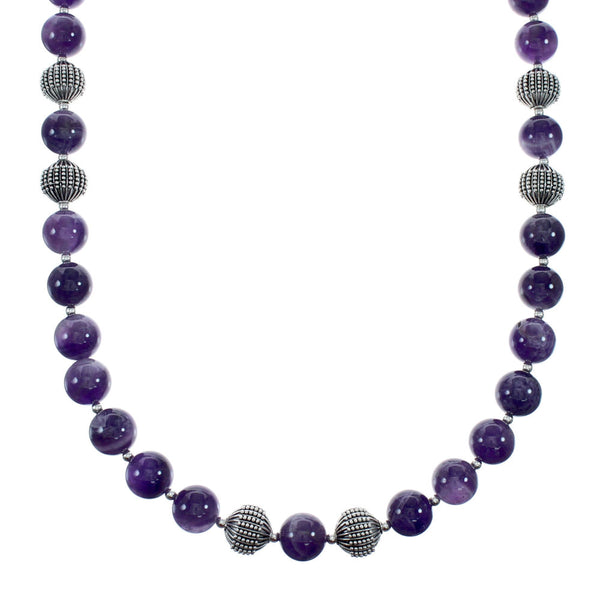 Native American Amethyst Bead Sterling Silver Necklace JX131104