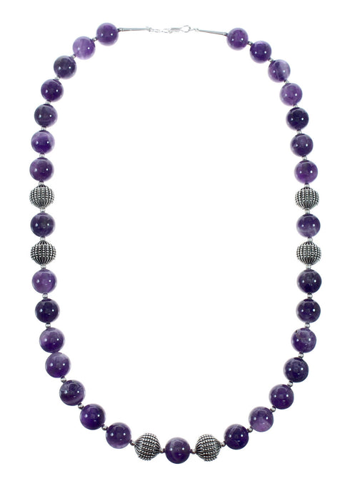 Native American Amethyst Bead Sterling Silver Necklace JX131104