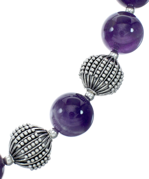 Native American Amethyst Bead Sterling Silver Necklace JX131104