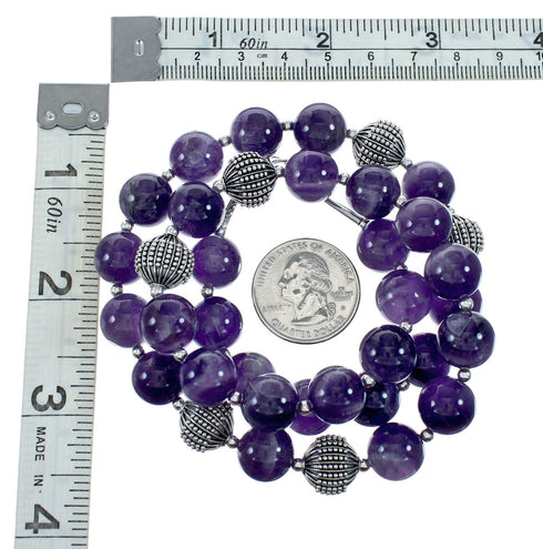 Native American Amethyst Bead Sterling Silver Necklace JX131104