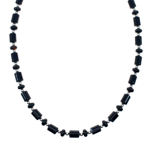 Native American Onyx And Sterling Silver Bead Necklace JX131109