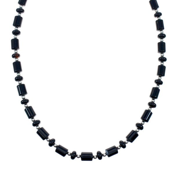 Native American Onyx And Sterling Silver Bead Necklace JX131109