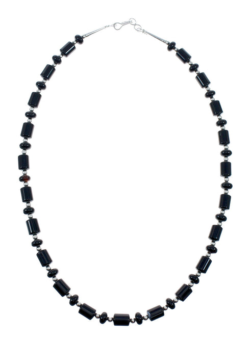 Native American Onyx And Sterling Silver Bead Necklace JX131109