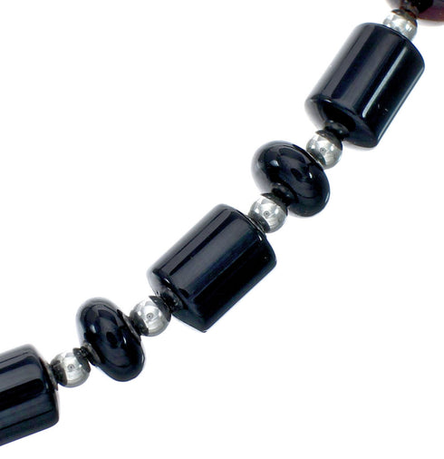 Native American Onyx And Sterling Silver Bead Necklace JX131109