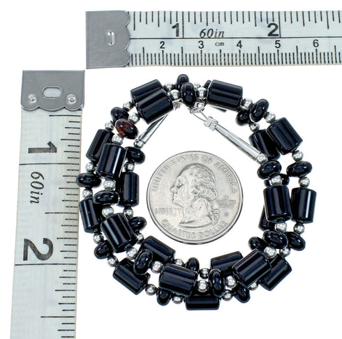 Native American Onyx And Sterling Silver Bead Necklace JX131109