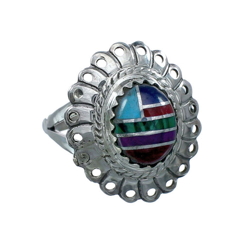 Southwestern Manmade Multicolor Inlay Sterling Silver Ring Size 5-3/4 JX131074