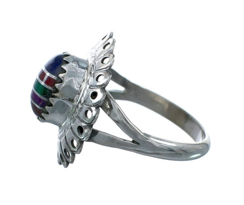 Southwestern Manmade Multicolor Inlay Sterling Silver Ring Size 5-3/4 JX131074