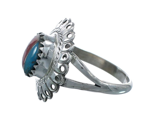 Southwestern Manmade Multicolor Inlay Sterling Silver Ring Size 6-1/2 JX131077