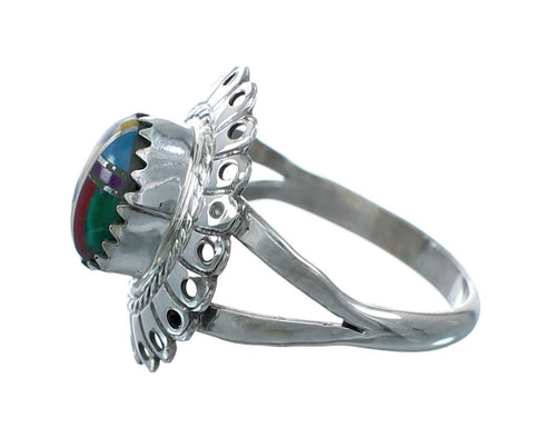 Southwestern Manmade Multicolor Inlay Sterling Silver Ring Size 7-1/2 JX131082