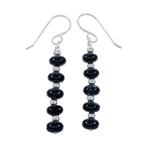 Native American Onyx Sterling Silver Bead Hook Dangle Earrings JX131121