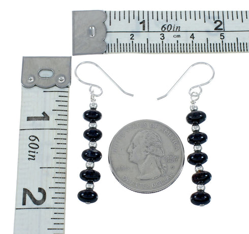 Native American Onyx Sterling Silver Bead Hook Dangle Earrings JX131121