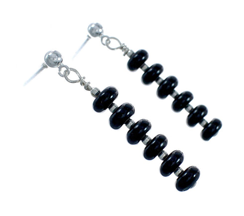 Native American Onyx Sterling Silver Bead Post Dangle Earrings JX131123