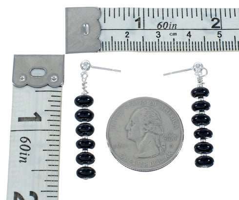 Native American Onyx Sterling Silver Bead Post Dangle Earrings JX131123