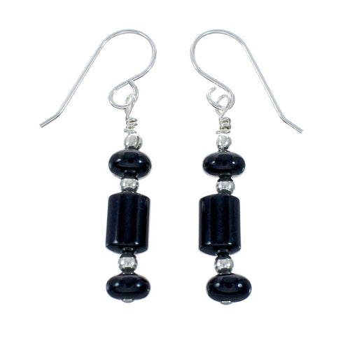 Native American Onyx Sterling Silver Bead Hook Dangle Earrings JX131120