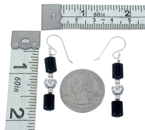 Native American Onyx Sterling Silver Bead Hook Dangle Earrings JX131122