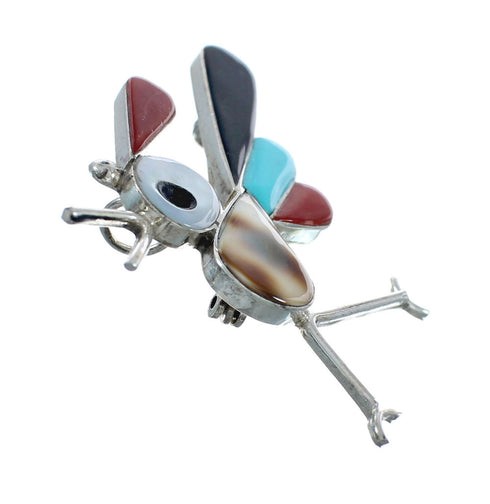 Zuni Authentic Sterling Silver Multicolor Roadrunner Pin Pendant JX131141