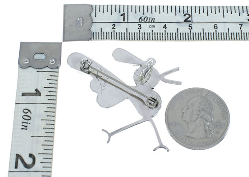 Zuni Authentic Sterling Silver Multicolor Roadrunner Pin Pendant JX131141