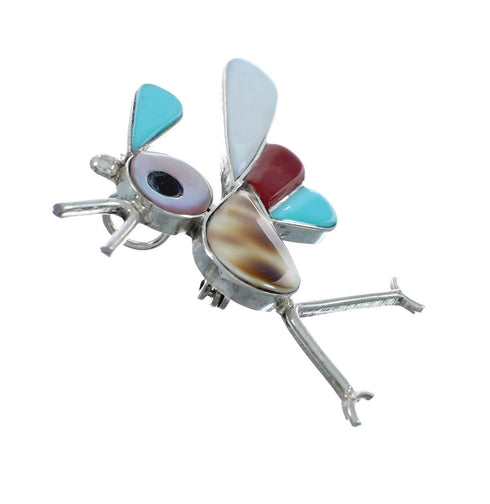 Zuni Authentic Sterling Silver Multicolor Roadrunner Pin Pendant JX131142