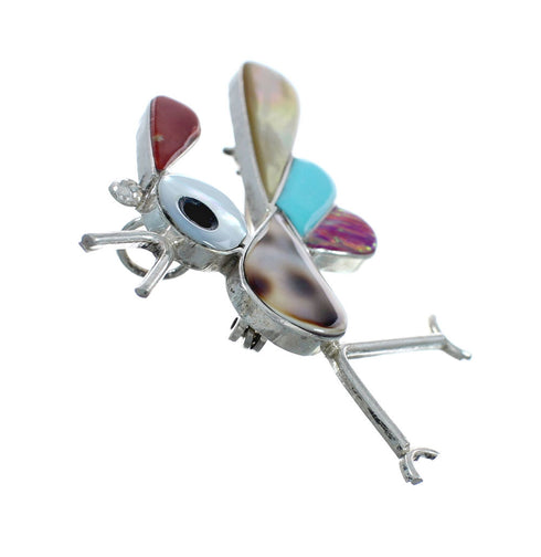 Zuni Authentic Sterling Silver Multicolor Roadrunner Pin Pendant JX131145