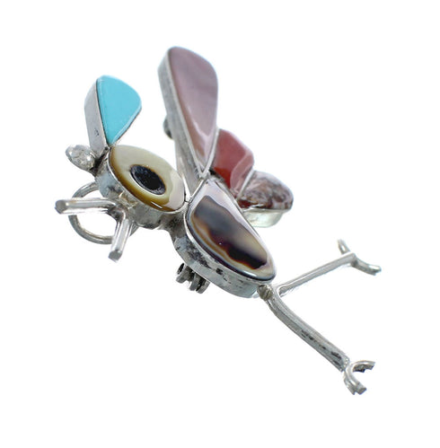 Zuni Authentic Sterling Silver Multicolor Roadrunner Pin Pendant JX131148