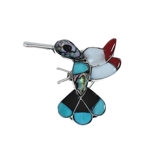 Zuni Authentic Sterling Silver Multicolor Bird Pin Pendant JX131149