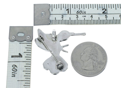 Zuni Authentic Sterling Silver Multicolor Bird Pin Pendant JX131151