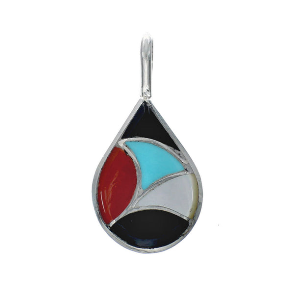 Native American Zuni Multicolor Multistone Tear Drop Sterling Silver Pendant JX131131