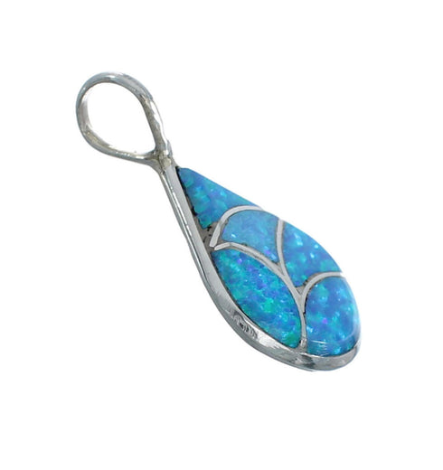 Sterling Silver Blue Opal Inlay Zuni Tear Drop Pendant JX131197