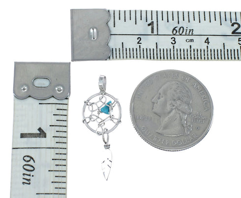 Native American Sterling Silver Turquoise Dream Catcher Feather Pendant JX131195