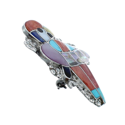 Native American Zuni Authentic Sterling Silver Multicolor Bird Pin Pendant JX131152