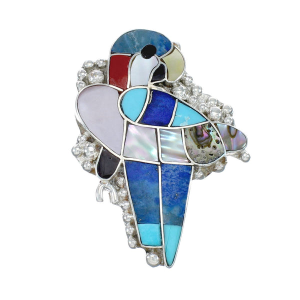 Native American Zuni Authentic Sterling Silver Multicolor Bird Pin Pendant JX131153