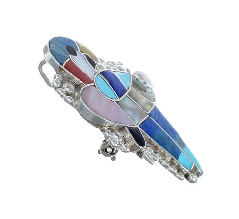 Native American Zuni Authentic Sterling Silver Multicolor Bird Pin Pendant JX131153