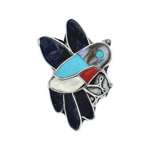 Native American Zuni Authentic Sterling Silver Multicolor Bird Pin Pendant JX131154