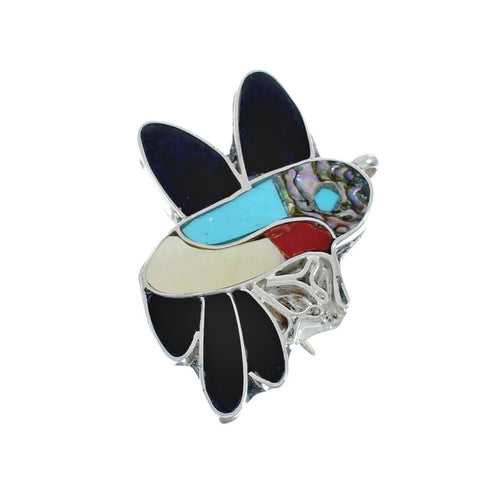 Native American Zuni Authentic Sterling Silver Multicolor Bird Pin Pendant JX131155