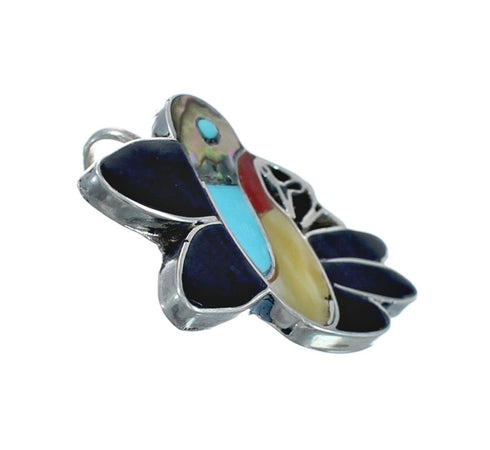 Native American Zuni Authentic Sterling Silver Multicolor Bird Pin Pendant JX131156