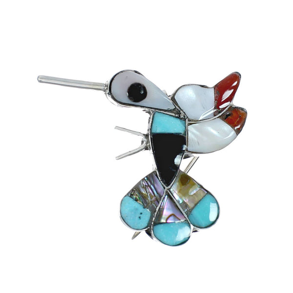 Zuni Authentic Sterling Silver Multicolor Hummingbird Pin Pendant JX131136