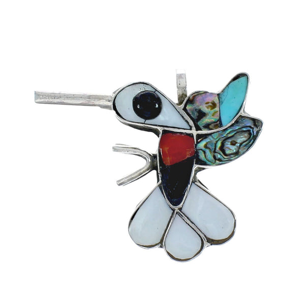 Zuni Multicolor Inlay Genuine Sterling Silver Hummingbird Pendant JX131162