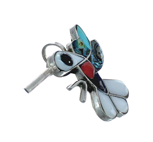 Zuni Multicolor Inlay Genuine Sterling Silver Hummingbird Pendant JX131162