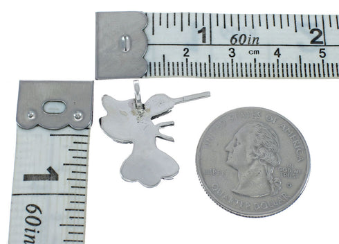 Zuni Multicolor Inlay Genuine Sterling Silver Hummingbird Pendant JX131162