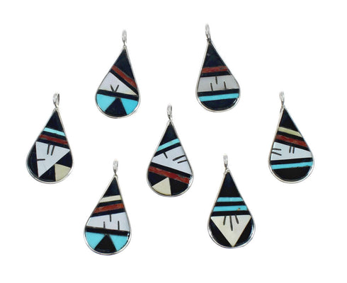 Native American Zuni Multicolor Multistone Tear Drop Sterling Silver Pendant JX131132