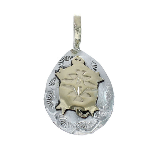 Native American Navajo Sterling Silver 12KGF Turtle Pendant JX131130