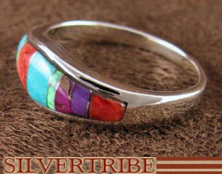 Turquoise Multicolor Jewelry Sterling Silver Ring Size 6-3/4 NS35935