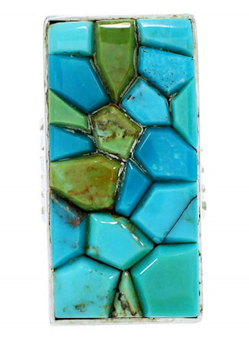 Southwestern Silver Jewelry Turquoise Inlay Ring Size 5-1/2 MW73986