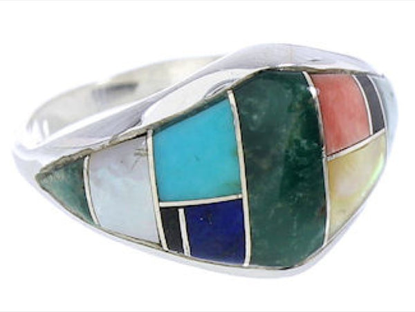 Multicolor Inlay Genuine Sterling Silver Southwest Ring Size 8-3/4 RX100630