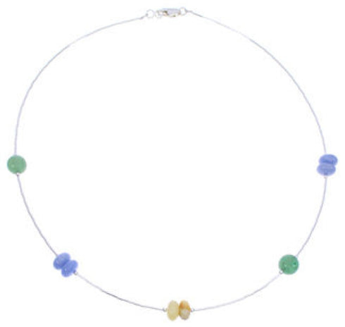 Liquid Sterling Silver And Multicolor Bead Necklace Jewelry EX24855